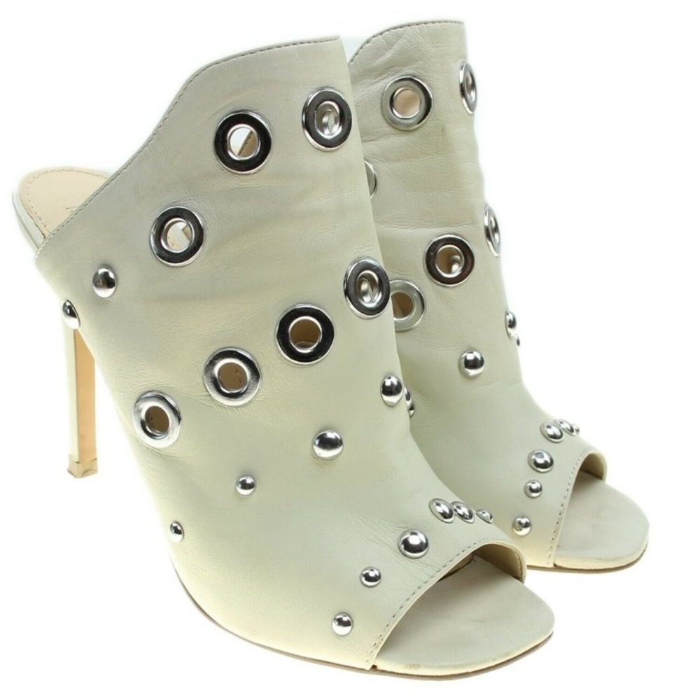 Steve Madden Sookie Genuine Leather Studded Beige Peep Toe Perforated Heels